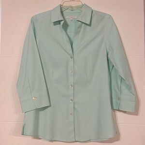 Foxcroft Women’s Button-down tailored Aquamarine 3/4 Sleeve Top Size 10